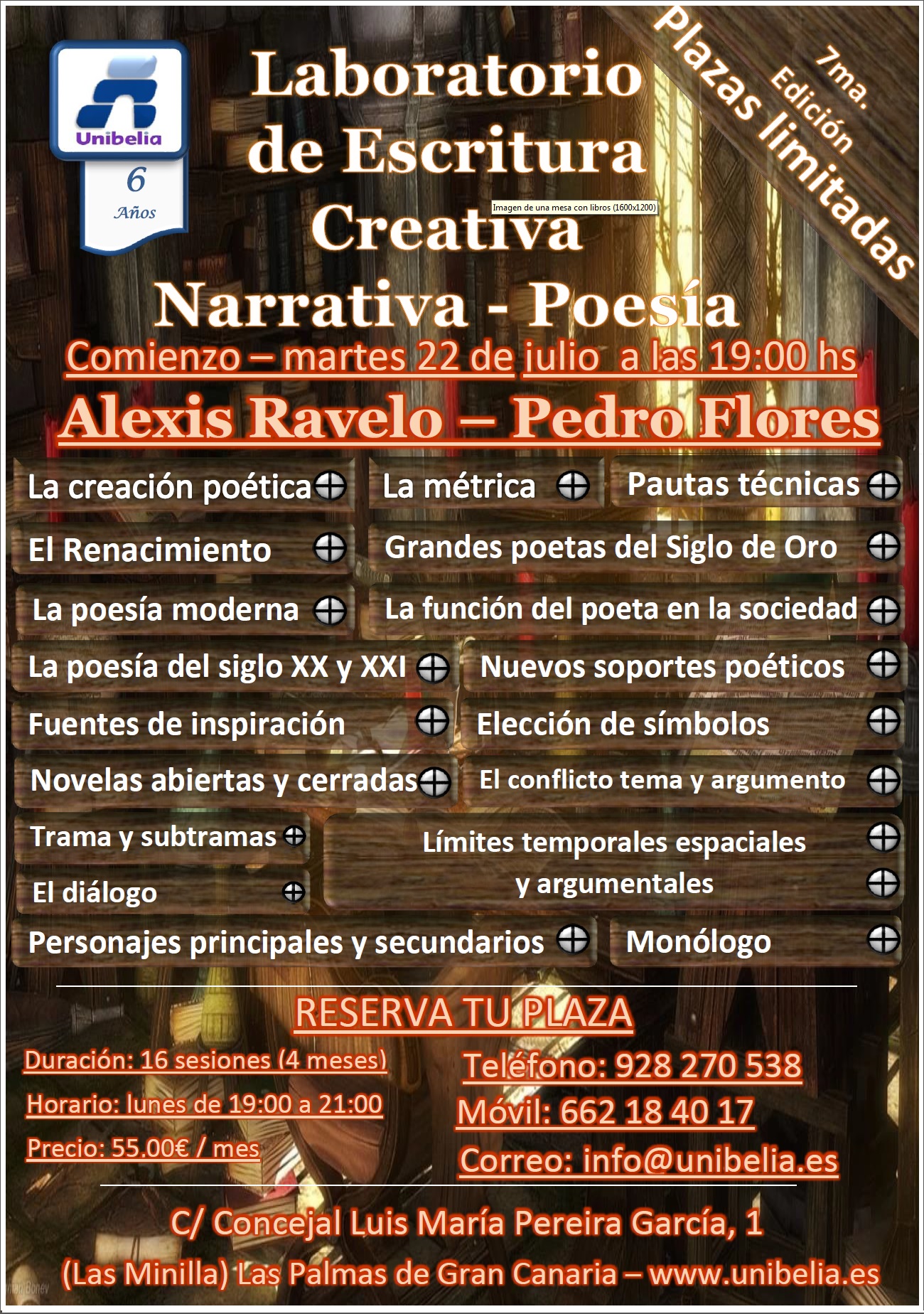 Cartel Taller escritura creativa Unibelia