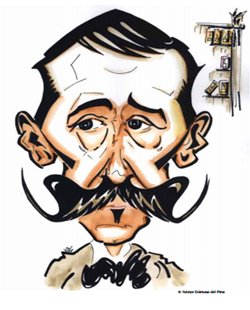 Caricatura de Pérez Galdós realizada por Néstor Dámaso del Pino