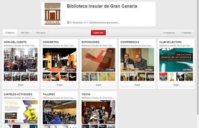 Pantallazo Biblioteca Insular en Pinterest